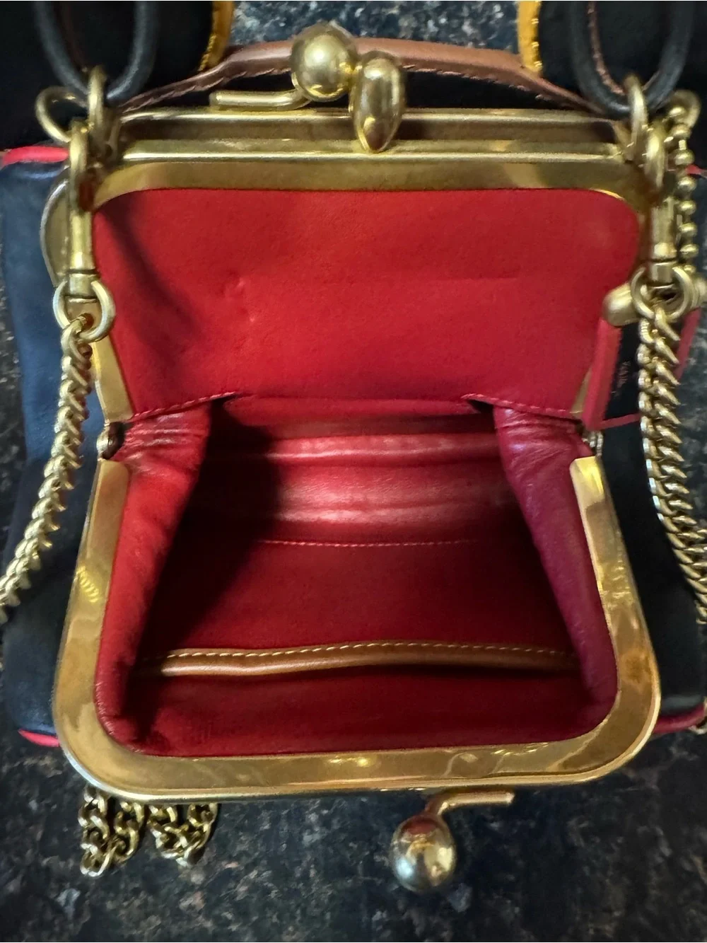 Coach Black Mini Bag with Yellow Ear Trim and Gold Chain